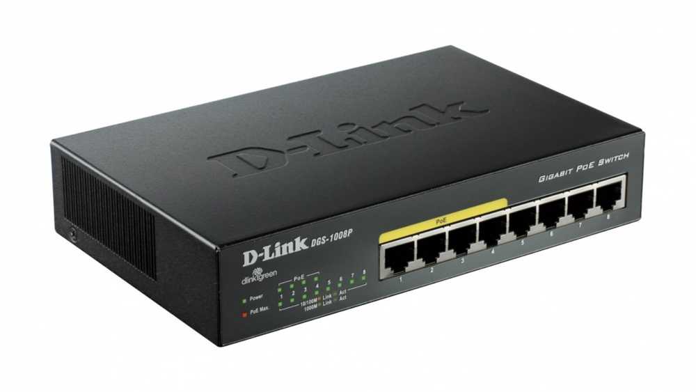 Šakotuvas Komutatorius D-Link 8x10 / 100 / 1000Mbps RJ45, 4xPoE, 52W, / DGS-1008P
