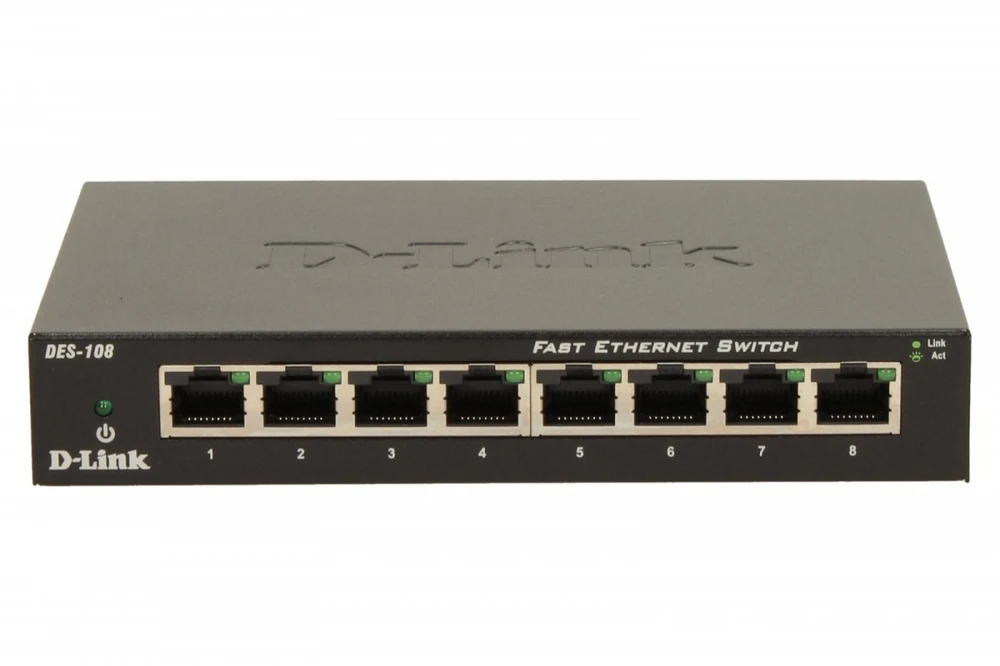 Šakotuvas D-Link DES-108 tinklo komutatorius Ne-valdomas Fast Ethernet (10/100) Juoda