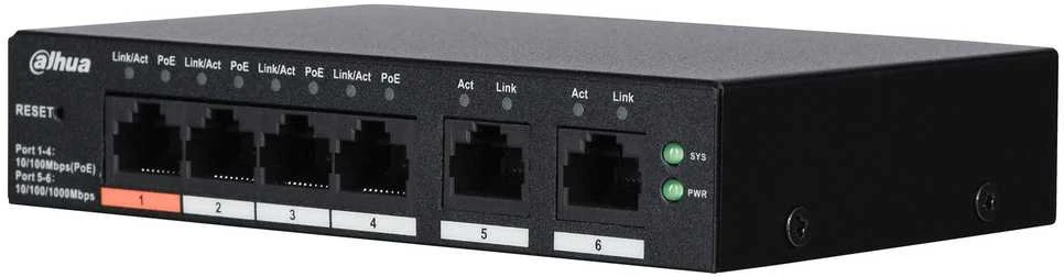 Šakotuvas SWITCH POE CS4006-4ET-60 4 PRIEVADŲ DAHUA