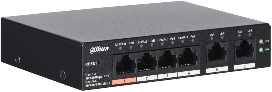 Šakotuvas SWITCH POE CS4006-4ET-60 4 PRIEVADŲ DAHUA
