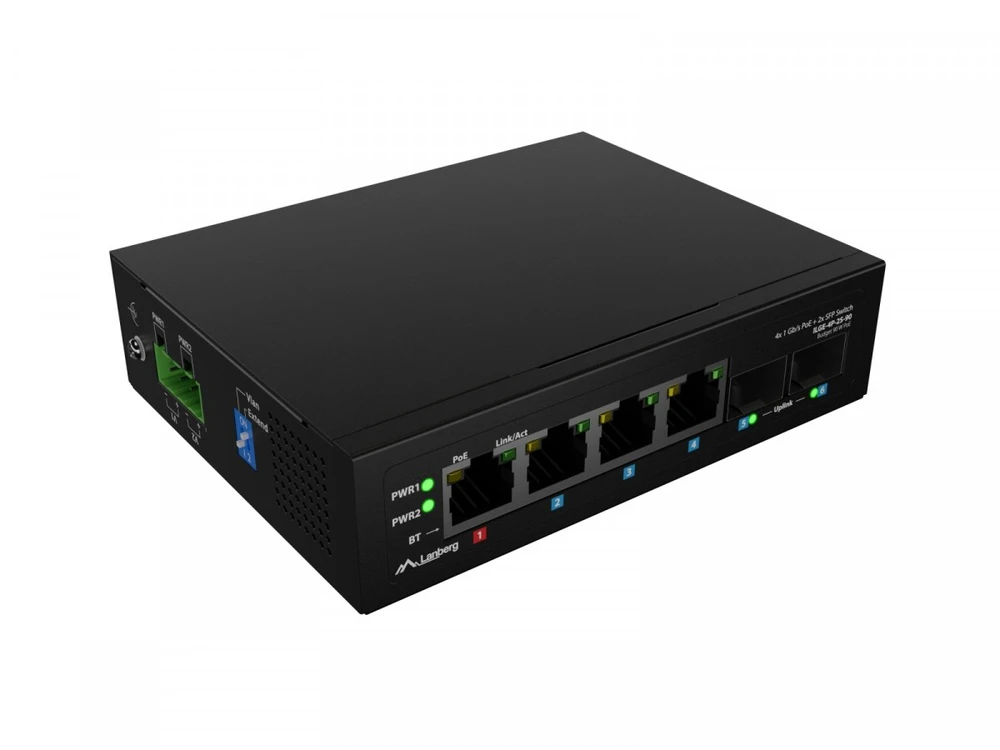 Šakotuvas LANBERG ILGE-4P-2S-90 LIGHT INDUSTRIAL POE SWITCH 1XBT 3XAT 2XSFP DIN GIGABIT ETHERNET