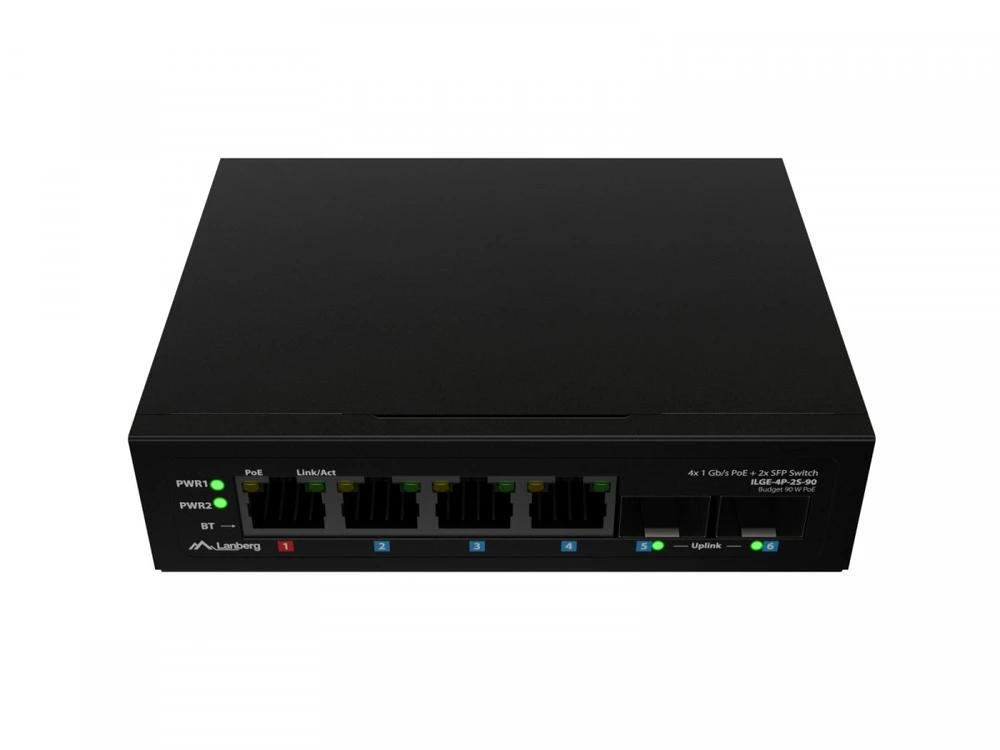 Šakotuvas LANBERG ILGE-4P-2S-90 LIGHT INDUSTRIAL POE SWITCH 1XBT 3XAT 2XSFP DIN GIGABIT ETHERNET