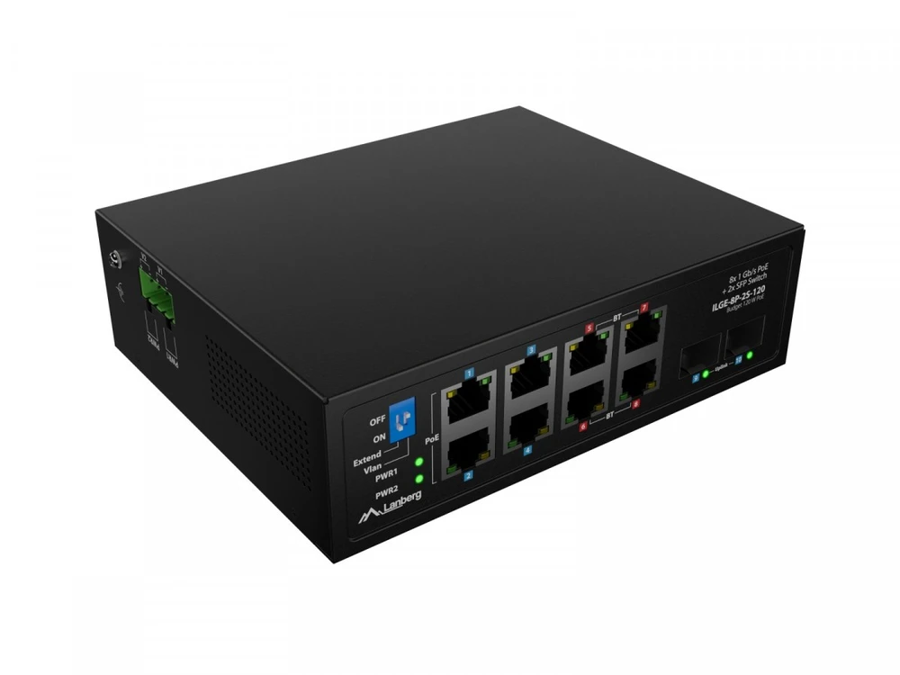 Šakotuvas LANBERG ILGE-8P-2S-120 LIGHT INDUSTRIAL POE SWITCH 4XBT 4XAT 2XSFP DIN GIGABIT ETHERNET