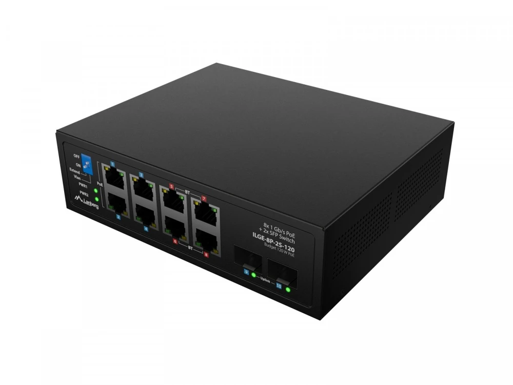 Šakotuvas LANBERG ILGE-8P-2S-120 LIGHT INDUSTRIAL POE SWITCH 4XBT 4XAT 2XSFP DIN GIGABIT ETHERNET