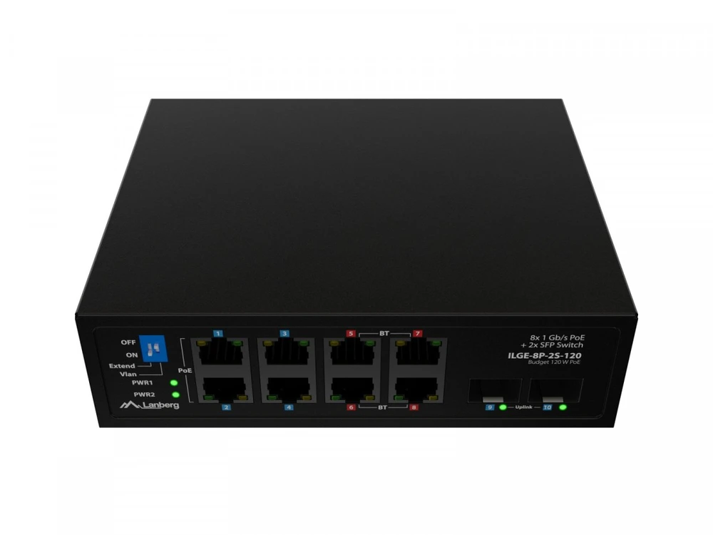 Šakotuvas LANBERG ILGE-8P-2S-120 LIGHT INDUSTRIAL POE SWITCH 4XBT 4XAT 2XSFP DIN GIGABIT ETHERNET