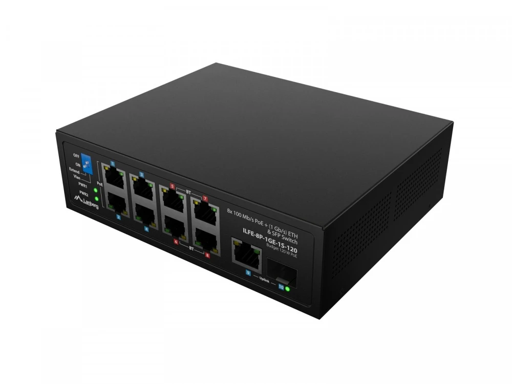 Šakotuvas Komutatorius Lanberg ILFE-8P-1GE-1S-120 Light Industrial PoE 4XBT 4XAT SFP+ETH DIN FAST Ethernet