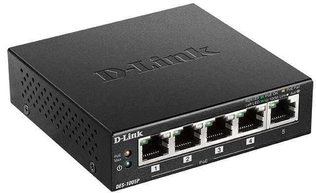 Šakotuvas D-Link DES-1005P/E tinklo komutatorius Ne-valdomas L2 Fast Ethernet (10/100) Juoda Maitinimas per Eternetą (PoE)