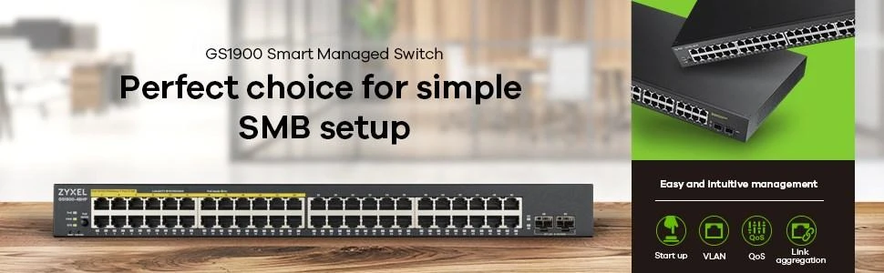 Šakotuvas ZYXEL GS1900-48 V2, 48-PORT GBE L2 SMART SWITCH, RACKMOUNT (5Y WARRANTY)