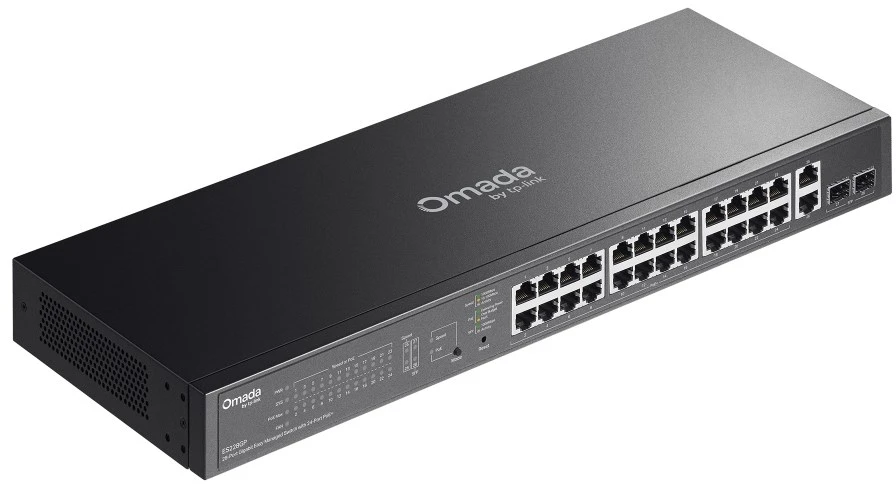 Šakotuvas TP-Link Easy 28 prievadų 1G lengvai valdomas komutatorius – 24X POE + 2X SFP 250W POE maitinimas