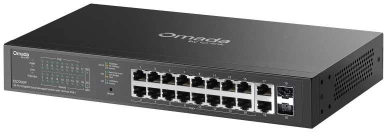 Šakotuvas TP-Link OMADA ES220GP tinklo komutatorius su valdomu gigabito eternetu (10/100/1000), maitinimu per eternetą (PoE), Juodas