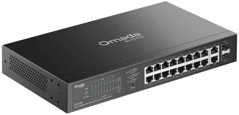 Šakotuvas TP-Link OMADA ES220GP tinklo komutatorius su valdomu gigabito eternetu (10/100/1000), maitinimu per eternetą (PoE), Juodas