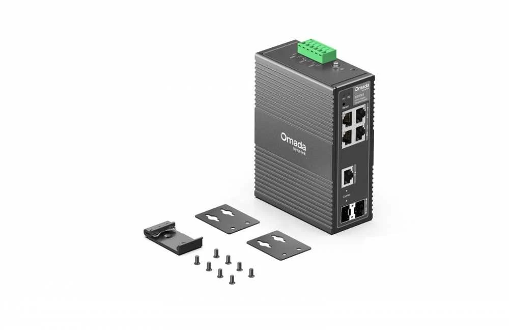 Šakotuvas TP-Link „Omada“ 6 prievadų gigabito pramoninis lengvai valdomas komutatorius, 4 × gigabito RJ45 prievadai, 1 × gigabito RJ45/SFP mišrus lizdas, 1 × gigabito SFP lizdas, darbinė temperatūra: -40–75 °C (-40–167 °F), IP40 aliuminio korpusas, centralizuotas debesijos valdymas.