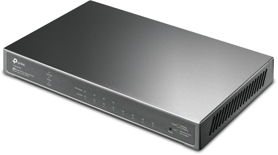 Šakotuvas TP-Link 8 prievadų gigabitinis išmanusis komutatorius – „JETSTREAM“ su 4 prievadų „POE+“