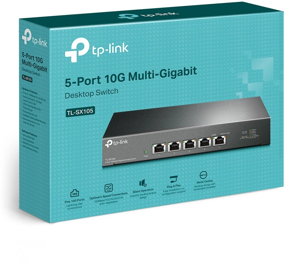 Šakotuvas TP-Link 5-PORT 10G MULTI-GIGABIT SWITCH - 5 10G RJ45 PORTS