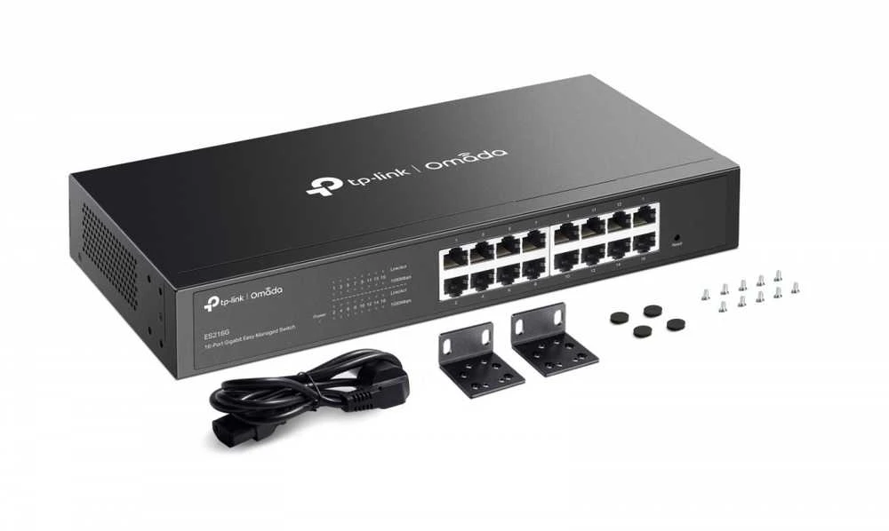 Šakotuvas TP-LINK Omada ES216G valdomas tinklo adapteris L2 gigabito ethernetui (10/100/1000), juodas