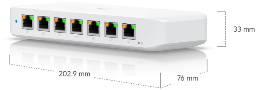 Šakotuvas UBIQUITI UniFi Switch Ultra 210 W / 8 privatumas / 2 jungikliai / 1 PoE++ lizdas / 7 PoE / PoE+ jungiklis / USW-Ultra-210 W