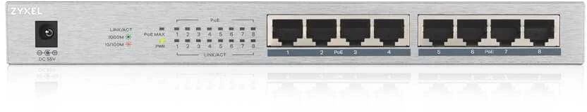 Šakotuvas Zyxel gs1008-hp 8 port gigabit poe+ nevaldomas darbalaukio jungiklis 60w