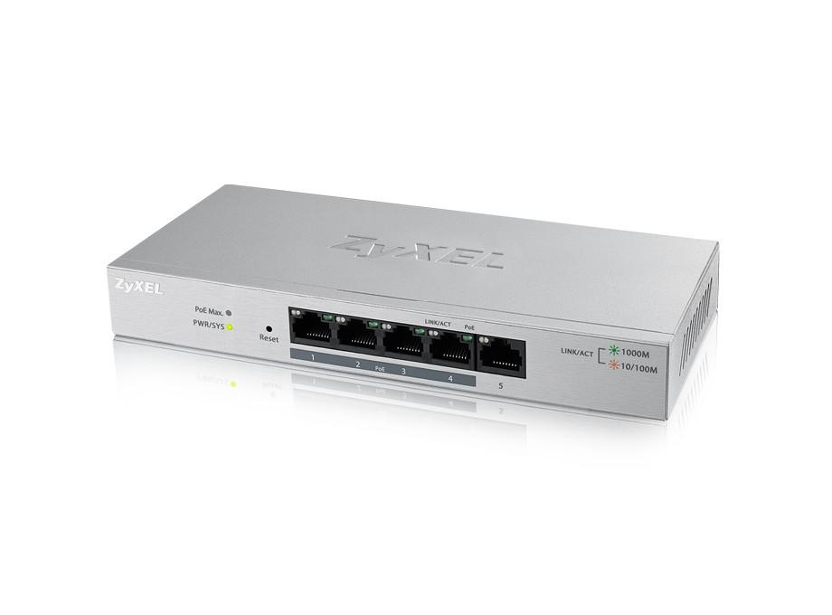 Šakotuvas ZYXEL GS1200-5HP, 5 PORT GIGABIT POE+ WEBMANAGED DESKTOP SWITCH, 4X POE, 60 WATT (5Y WARRANTY)