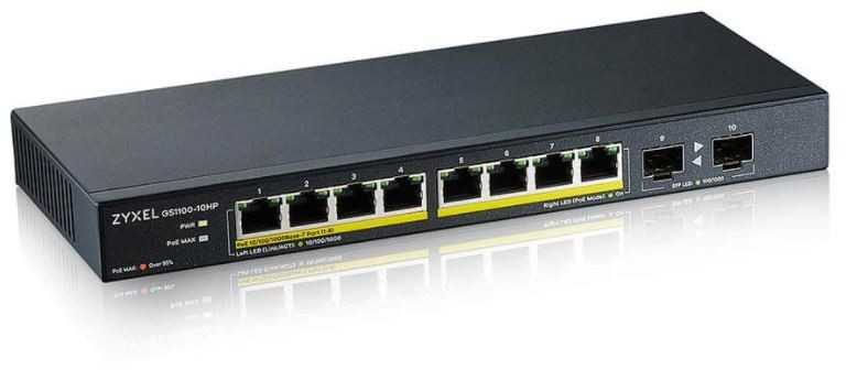 Šakotuvas Zyxel Jungiklis gs1100-10hp-eu0102f 120w poe 8xgigabit 2xfiber uplilk jungiklis