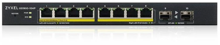 Šakotuvas Zyxel Przełącznik gs1900-10hp v2 8port l2 poe 2xsfp 70w 802.3at