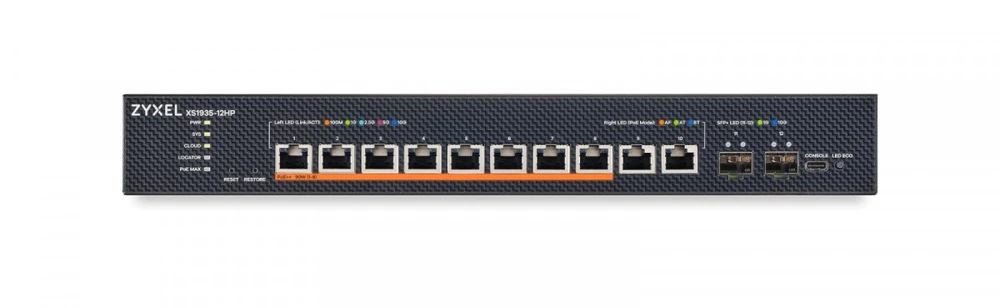 Šakotuvas Zyxel Komutatorius multi-gigabit išmanusis valdomas xs1935-12hp-zz0101f 8 prievadų 90 W PoE++ 400 vatų 802.3bt, 2x 10GbE, 2 SFP+ uplink