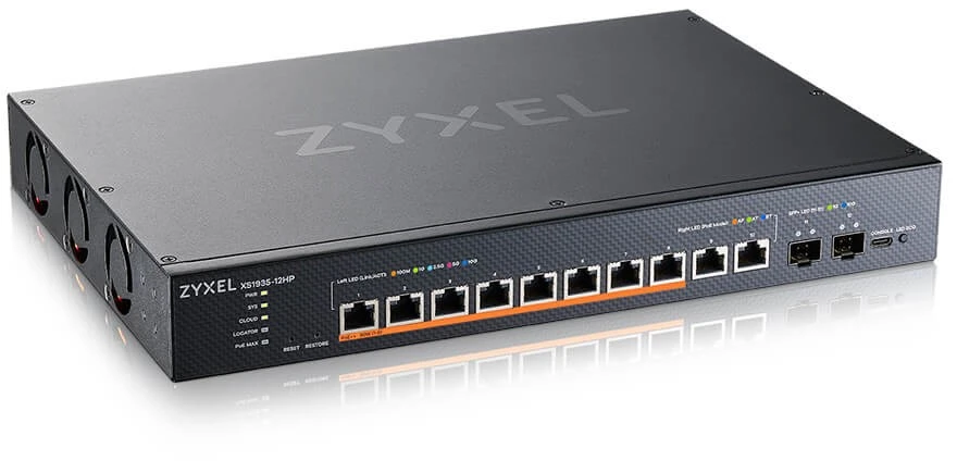 Šakotuvas Zyxel Komutatorius multi-gigabit išmanusis valdomas xs1935-12hp-zz0101f 8 prievadų 90 W PoE++ 400 vatų 802.3bt, 2x 10GbE, 2 SFP+ uplink