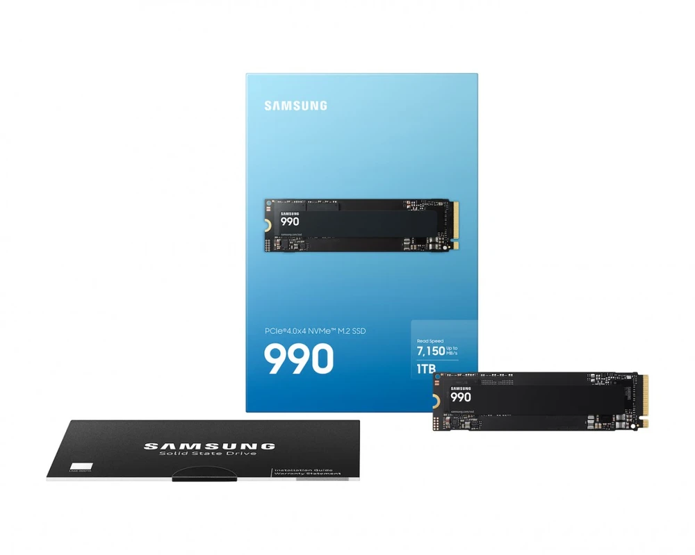 Samsung SSD | 990 | 1000 GB | SSD form factor M.2 2280 | Solid-state drive sąsaja PCIe 4.0 x4, NVMe 2.0 | Skaitymo greitis 7150 MB/s | Rašymo greitis 6450 MB/s