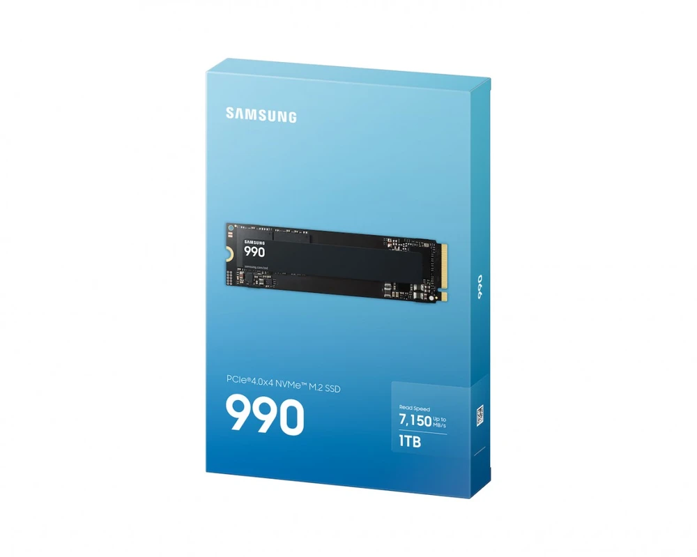 Samsung SSD | 990 | 1000 GB | SSD form factor M.2 2280 | Solid-state drive sąsaja PCIe 4.0 x4, NVMe 2.0 | Skaitymo greitis 7150 MB/s | Rašymo greitis 6450 MB/s