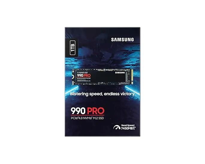 Kietasis vidinis diskas Samsung 990 PRO 1000 GB, SSD form factor M.2 2280, SSD sąsaja PCIe Gen4x4, Rašymo greitis 6900 MB/s, Skaitymo greitis 7450 MB/s