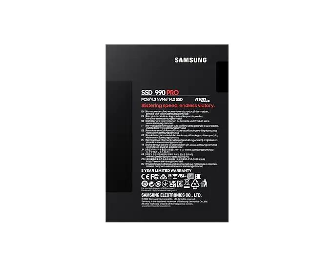 Kietasis vidinis diskas Samsung 990 PRO 1000 GB, SSD form factor M.2 2280, SSD sąsaja PCIe Gen4x4, Rašymo greitis 6900 MB/s, Skaitymo greitis 7450 MB/s