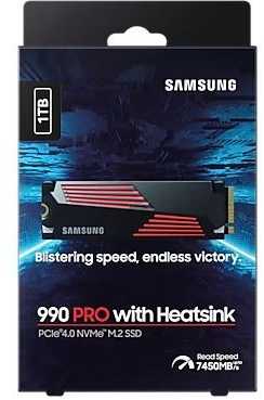 Vidinė atmintis SSD Samsung 990 PRO with Heatsink/1TB/M.2/PCIE/NVMe|MLC/Rašymo greitis 6900 MBytes/sec/Skaitymo greitis 7450 MBytes/sec/2.3mm/TBW 600 TB/MTBF 1500000 hours/MZ-V9P1T0CW