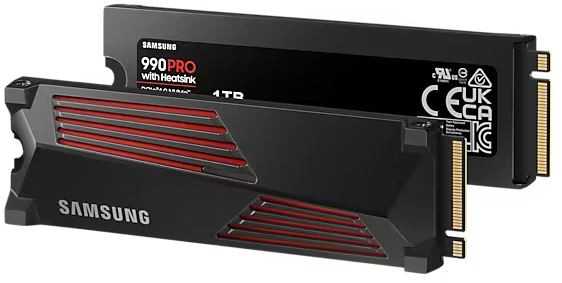 Vidinė atmintis SSD Samsung 990 PRO with Heatsink/1TB/M.2/PCIE/NVMe|MLC/Rašymo greitis 6900 MBytes/sec/Skaitymo greitis 7450 MBytes/sec/2.3mm/TBW 600 TB/MTBF 1500000 hours/MZ-V9P1T0CW