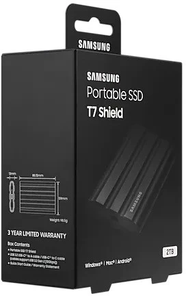 Kietasis diskas Samsung Dysk ssd t7 shield 2tb usb 3.2, juoda