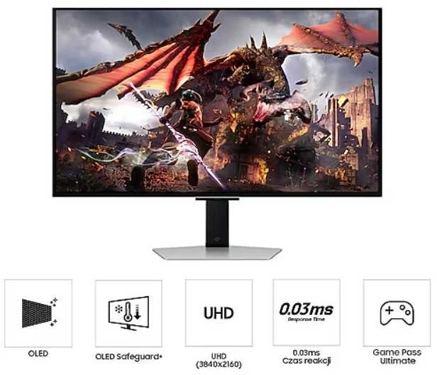 Monitorius Samsung | LS32DG802SUXDU | 32 " | OLED | 4K | 16:9 | 240 Hz | 0.03 ms | 3840 x 2160 pikselių | 200 cd/m² | HDMI jungtys quantity 2 | Sidabrinis