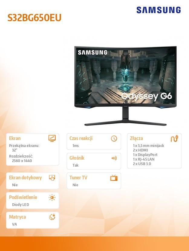 Monitorius Samsung LS32BG650EUXEN / 32" / VA / QHD / 2560 x 1440 / 16:9 / 1 ms / 350 cd/m² / 240 Hz