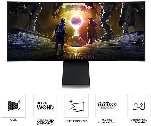 Monitorius Samsung | LS34DG850SUXDU | 34 " | OLED | 21:9 | 175 Hz | 0.03 ms | 3440 x 1440 pikselių | HDMI jungtys quantity 2 | Sidabrinis
