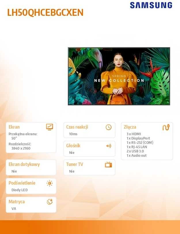 Monitorius Samsung Crystal UHD Signage QHC, 50 colių | LH50QHCEBGCXEN (Pažeista pakuotė)