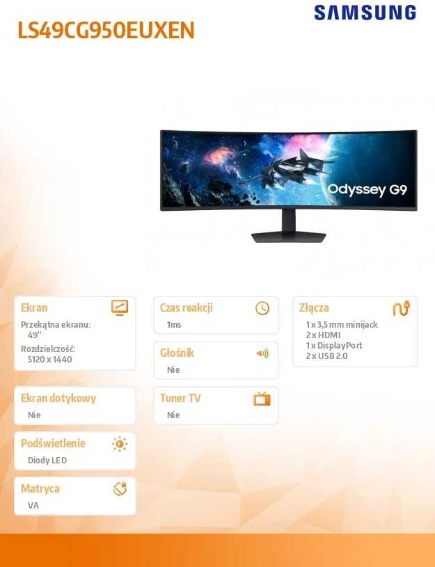 Monitorius - Samsung G95C 49" Dual QHD LED Juodas