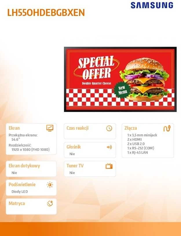 Monitorius Samsung Išmanusis reklaminis ekranas OH55DX 138,7 cm (55") TIK PASIŪLYMAS (Speditionsversand)