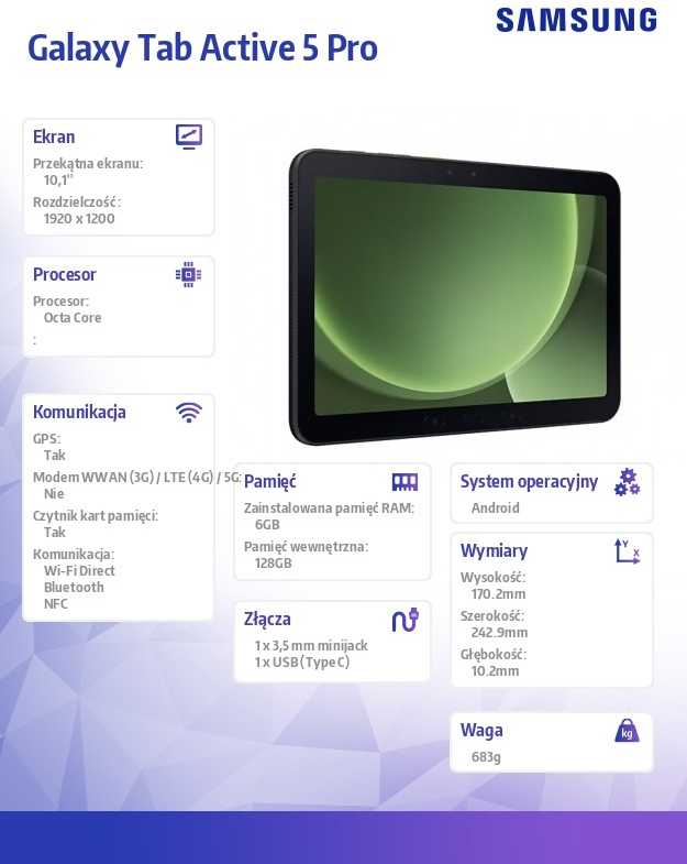 Planšetė Samsung galaxy tab active5 pro 10.1" (sm-x356b) 5g 6/128gb žalias