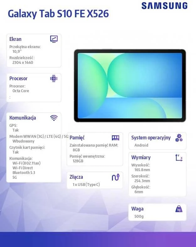 Planšetė Planšetinis Kompiuteris - Samsung Galaxy Tab S10 FE | Exynos | 8GB | 128GB | 10.9" | Wi-Fi+BT | NoOs | Pilkas