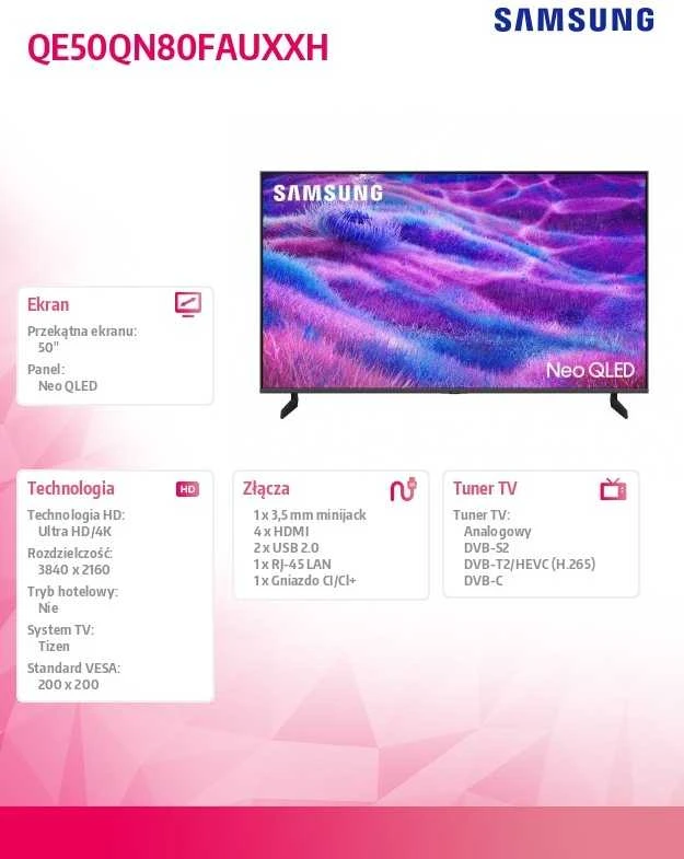 Televizorius Samsung QN80 QE50QN80FAUXXH Mini LED 2025 m. modelis