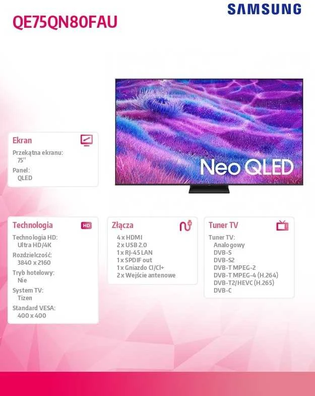 Televizorius Samsung QN80 QE75QN80FAUXXH MiniLED 2025 m. modelis