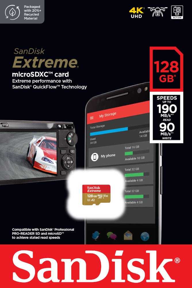 Atminties kortelė Sandisk extreme microsdxc 128 gb 190/90 mb/s a2