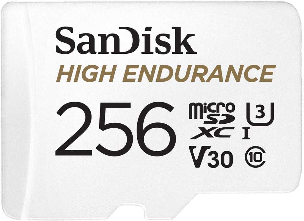 Sandisk Didelės talpos „Micro SDXC 256GB V30“ su adapteriu (įrašymo ir stebėjimo įrenginiams)