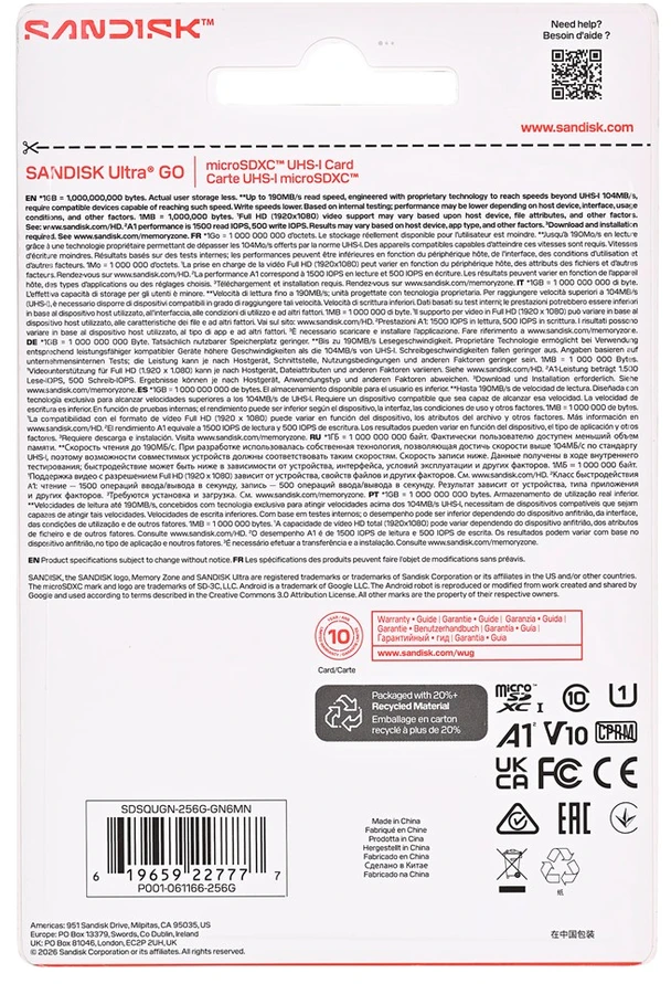 Atminties kortelė SanDisk Ultra GO 256 GB microSDXC UHS-I