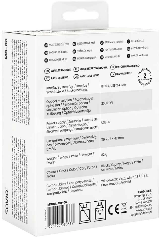 Savio MB-06 pelė Universal Ambidextrous Bluetooth 3800 DPI