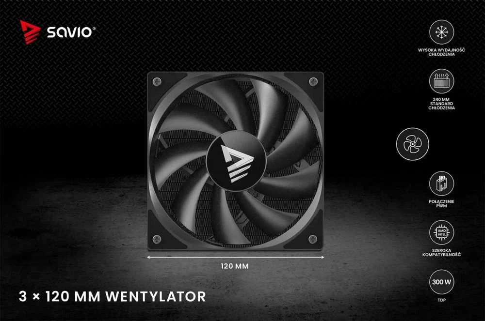 Savio NOX 360 mm procesoriaus skysčio aušinimo komplektas 12 cm Juodas 1 vnt.