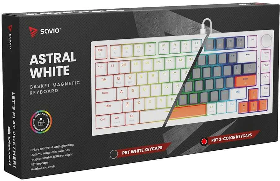 Savio ASTRAL Baltas JADE 3 COLOURS klaviatūra Gaming USB QWERTY US International