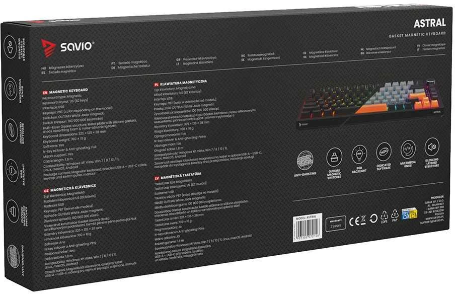 Savio ASTRAL Juodas JADE klaviatūra Gaming USB QWERTY US International